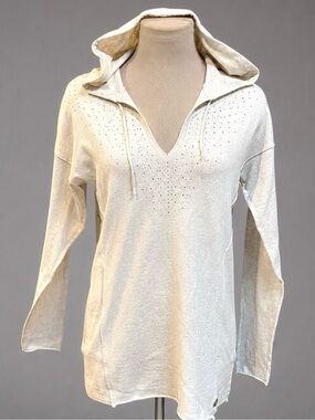 CALVIN KLEIN M CHIC Light Pullover Hoodie Shirt Top Oatmeal Silver Dot Accents M